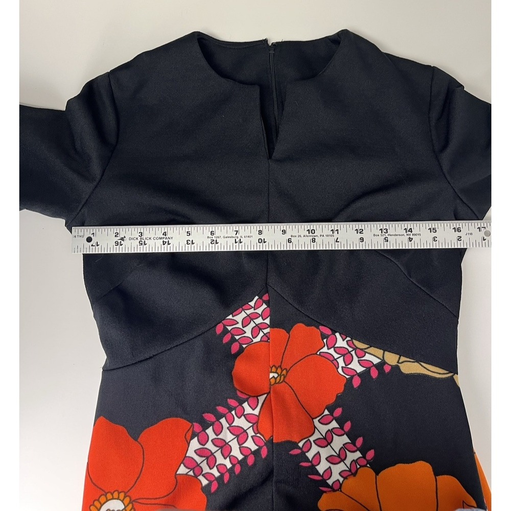 Vintage 70s Sears Psychedelic Maxi Dress Small Medium Floral Black Red Orange - Picture 5 of 8